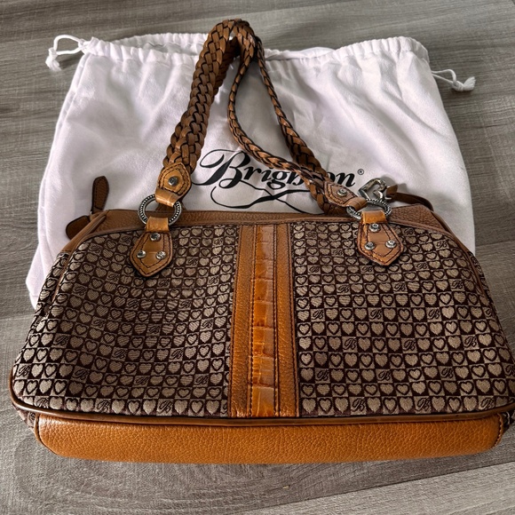 Brighton Heart Logo Canvas & Leather Shoulder Bag w/ Matching Wallet & Dust Bag - Picture 3 of 6